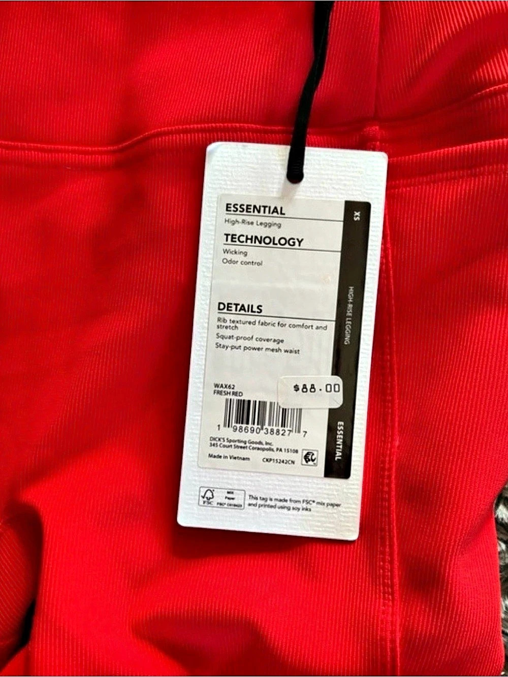 Calia Essential High Rise Rib Legging Red XS - Picture 3 of 3